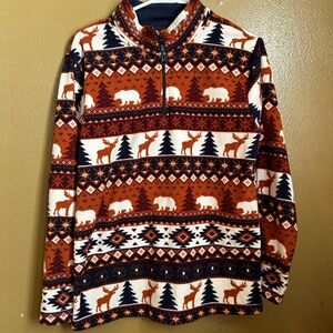 Youth Festive Brown and White Sweater kid place bear and deer forest theme